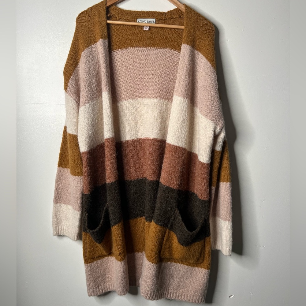 Knox Rose Fuzzy Stripe Open Long Cardigan, XS